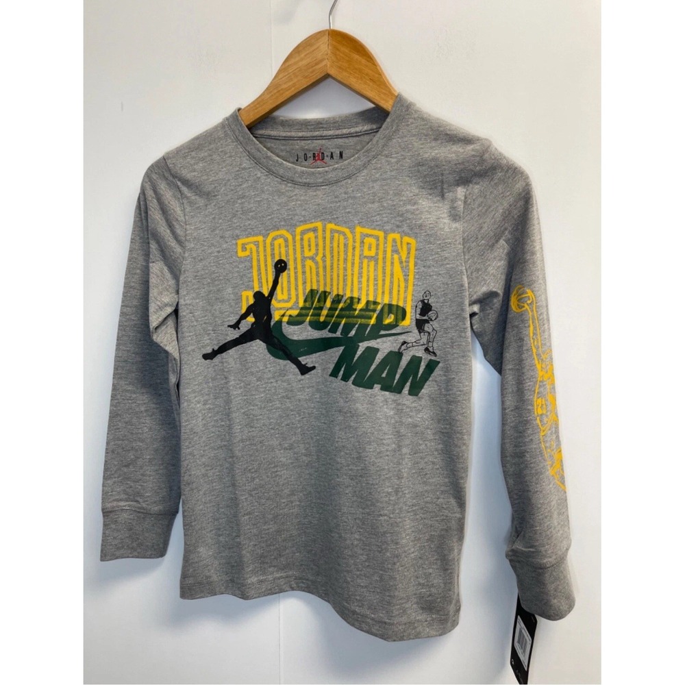 Nike Air Jordan Jumpman Boys Size S Long Sleeve Graphic Tee Crewneck Shirt Grey